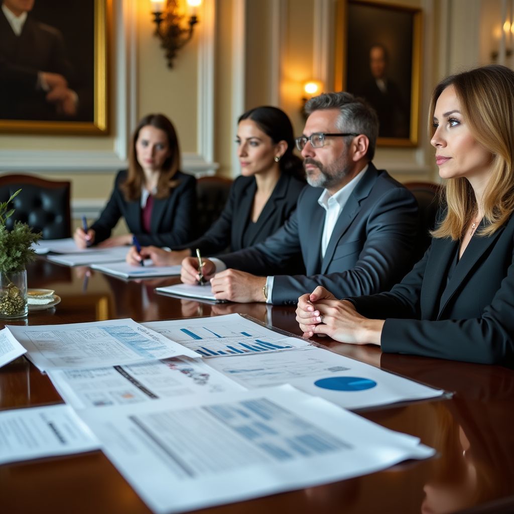 Expertos financieros revisando material